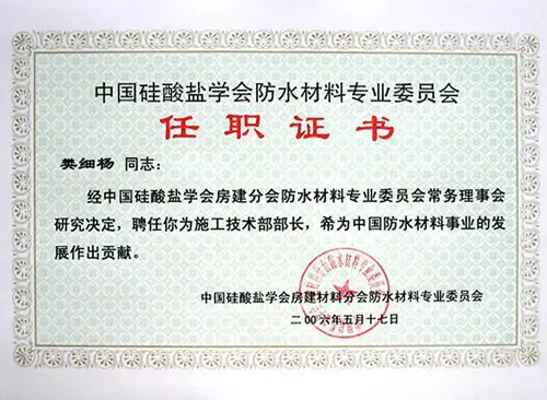 ⊕中国硅酸盐学会Chiselwall下载专业委员会施工技术部部长